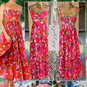 Petal & Pup Pink Achanti Pleated Underwire Padded Bust Zip Maxi Dress M NEW